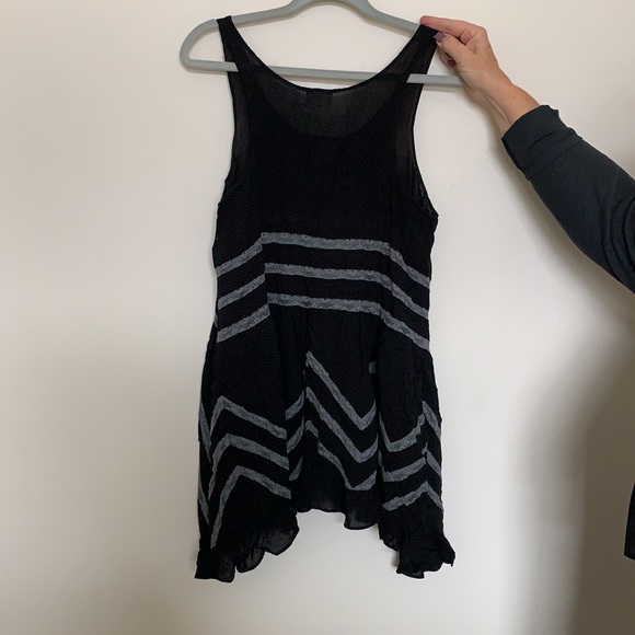 Free people voile tunic tank top black with grey lace detail. - Picture 2 of 2